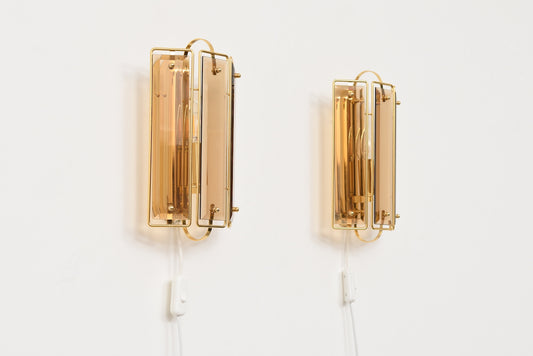 1970s brass + glass wall lights
