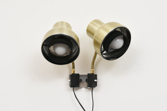1960s twin-headed brass wall light
