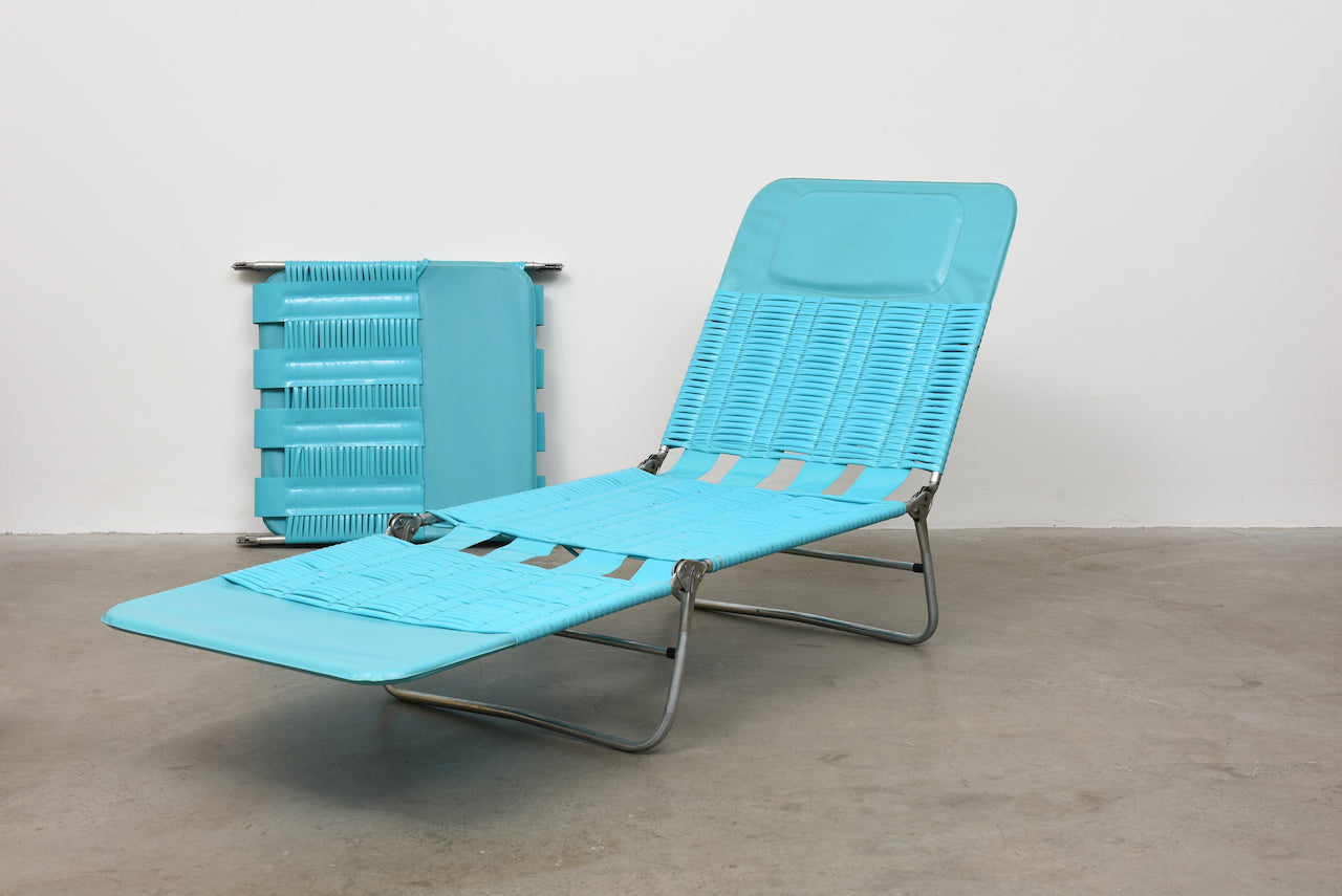 Two available: 1970s vinyl + metal sun beds