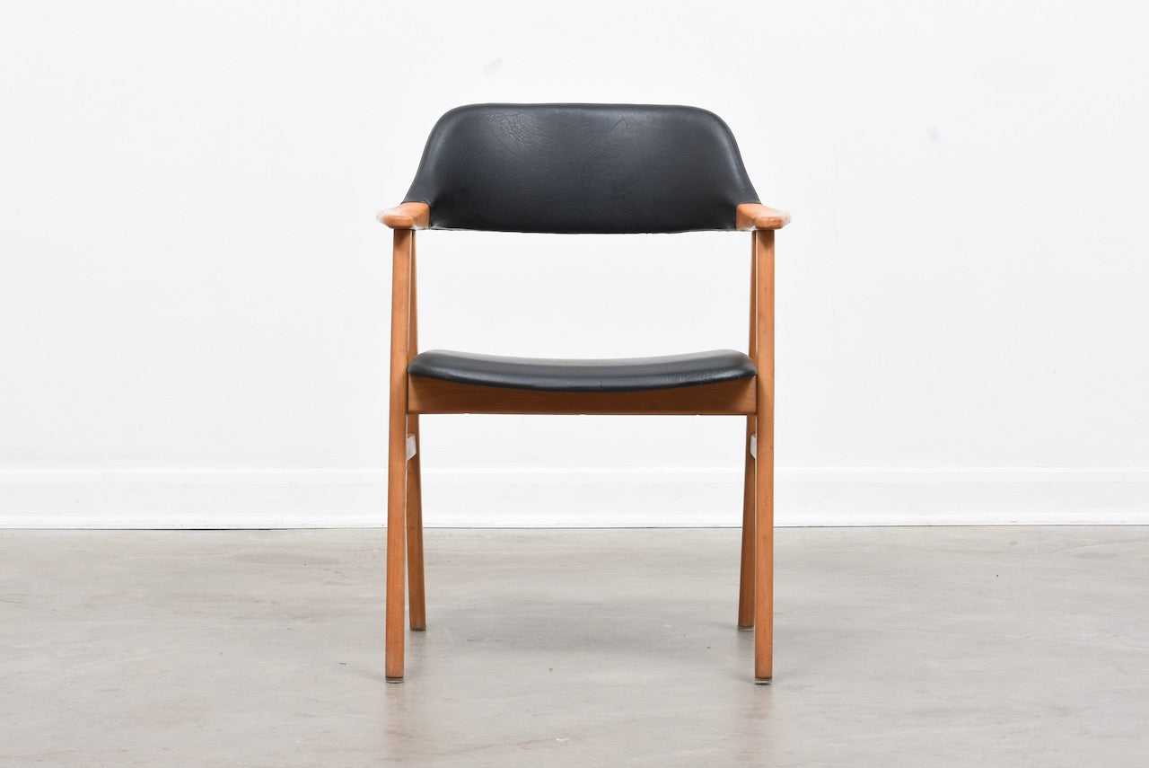 Six available: 1960s Swedish beech + vinyl armchairs