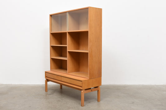 1960s oak bookcase with glass display