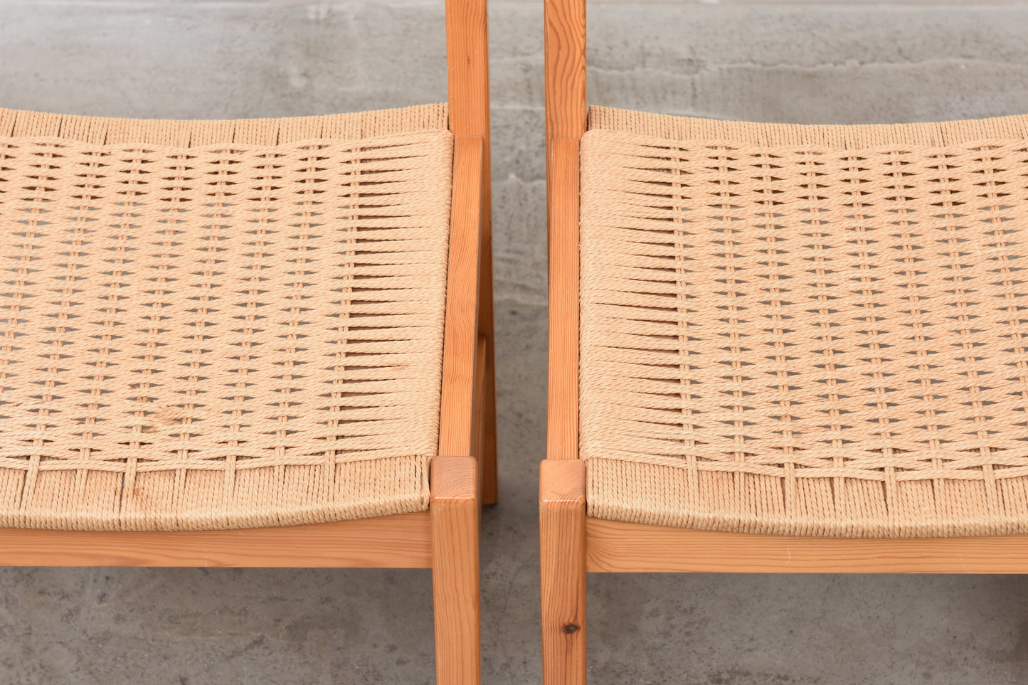 Set of 1970s pine + cord dining chairs