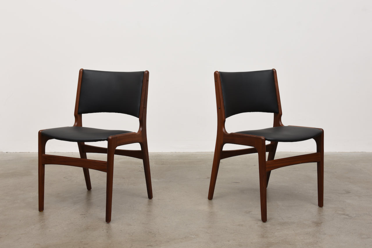 Two available: Teak + vinyl chairs by Erik Buch