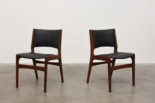 Two available: Teak + vinyl chairs by Erik Buch