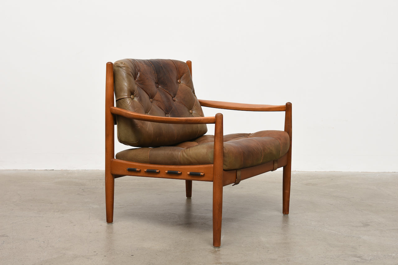 1950s leather + beech lounger by Ingemar Thillmark