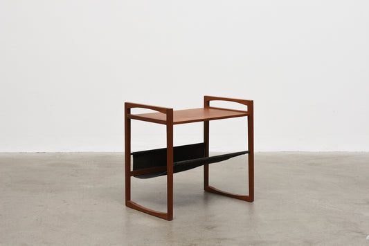 Teak + suede magazine rack