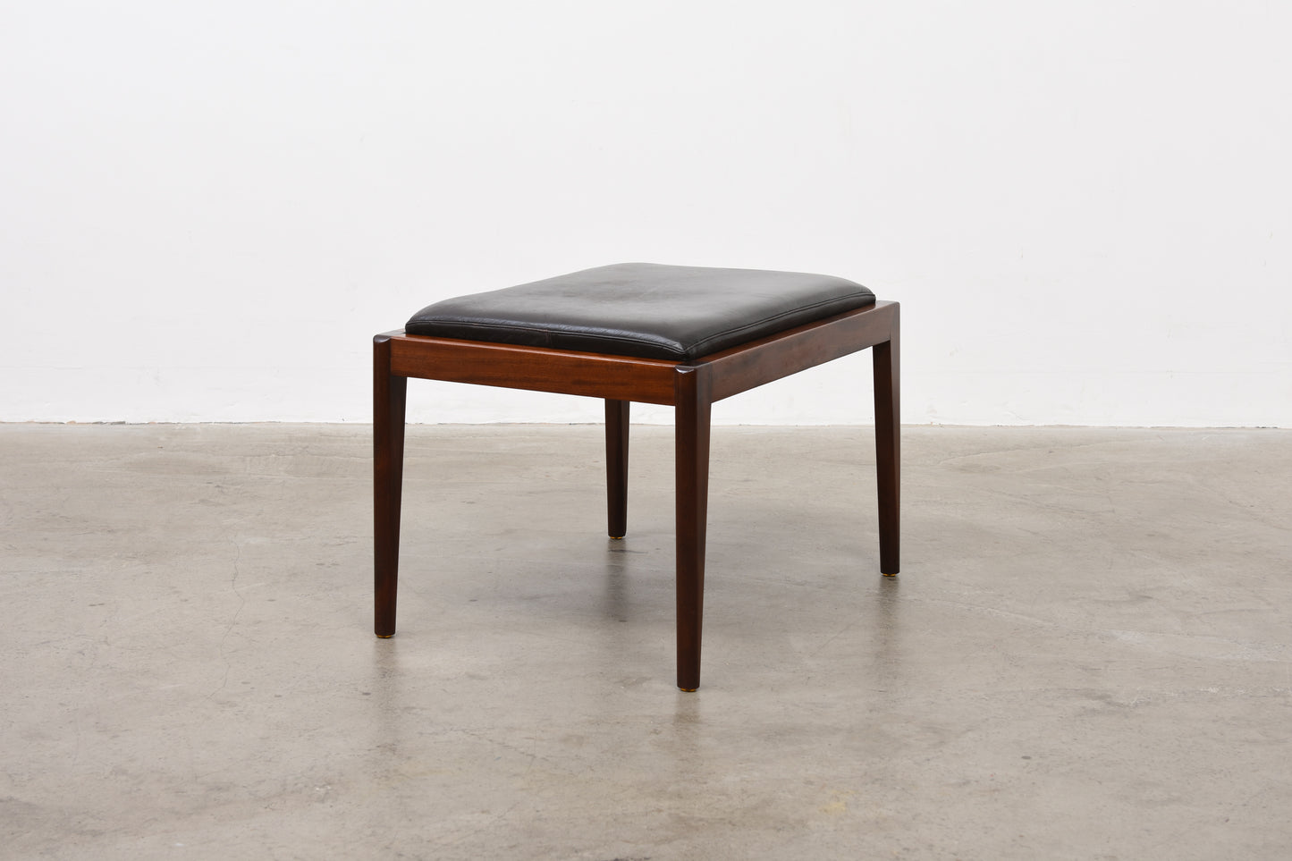 1960s leather + mahogany foot stool