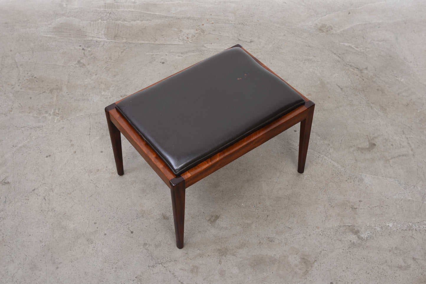 1960s leather + mahogany foot stool