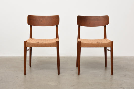 Two available: Teak + cord dining chairs
