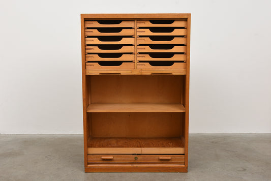 1950s oiled oak archive unit