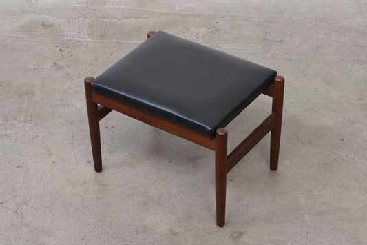 Teak + leather foot stool by Spotterup