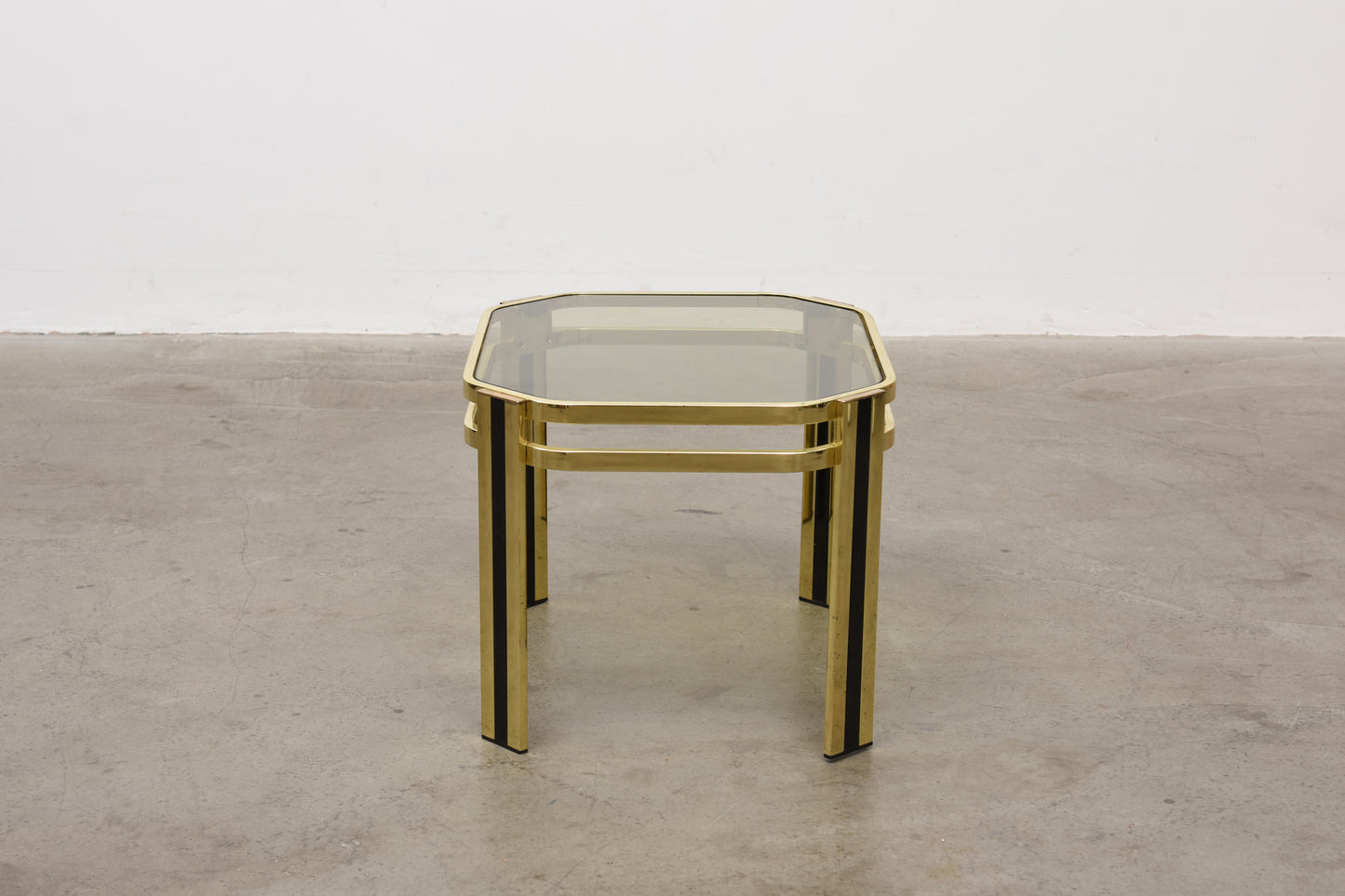Two available: Brass + glass side tables