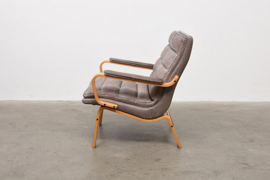 1980s beech + leather lounger