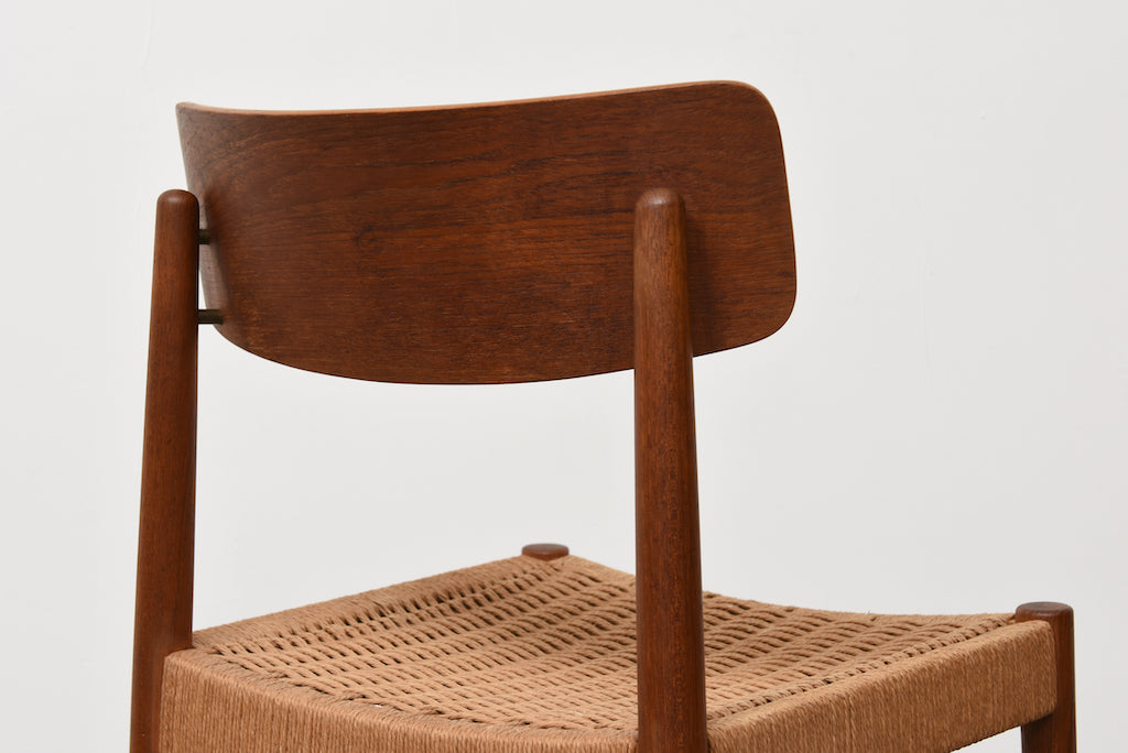 Two available: Teak + cord dining chairs