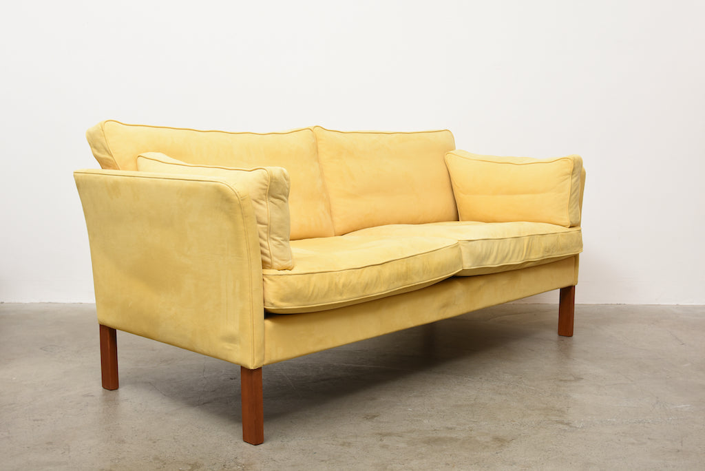 Lemon yellow faux suede sofa by Søren Lund