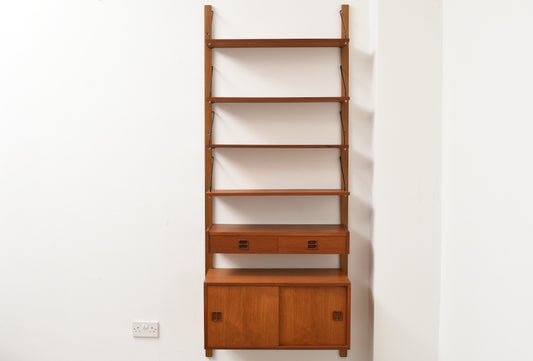 Single bay of modular teak shelving