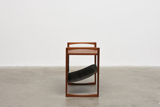 Teak + suede magazine rack