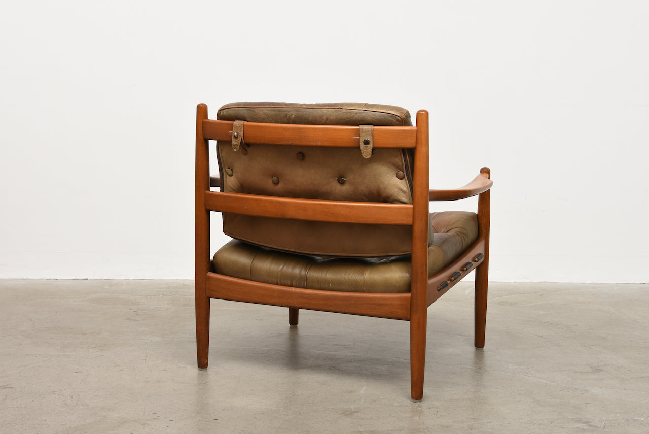 1950s leather + beech lounger by Ingemar Thillmark