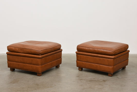 Two available: 1970s caramel leather ottomans