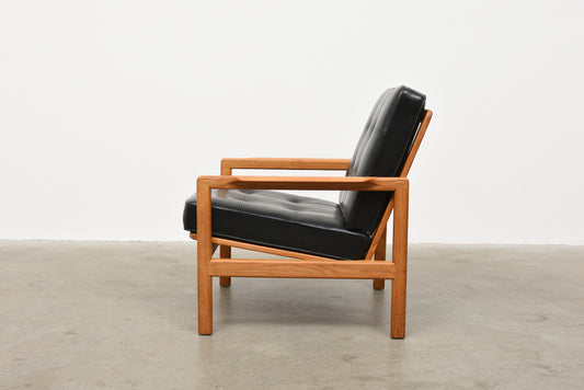 1960s oak + vinyl lounger