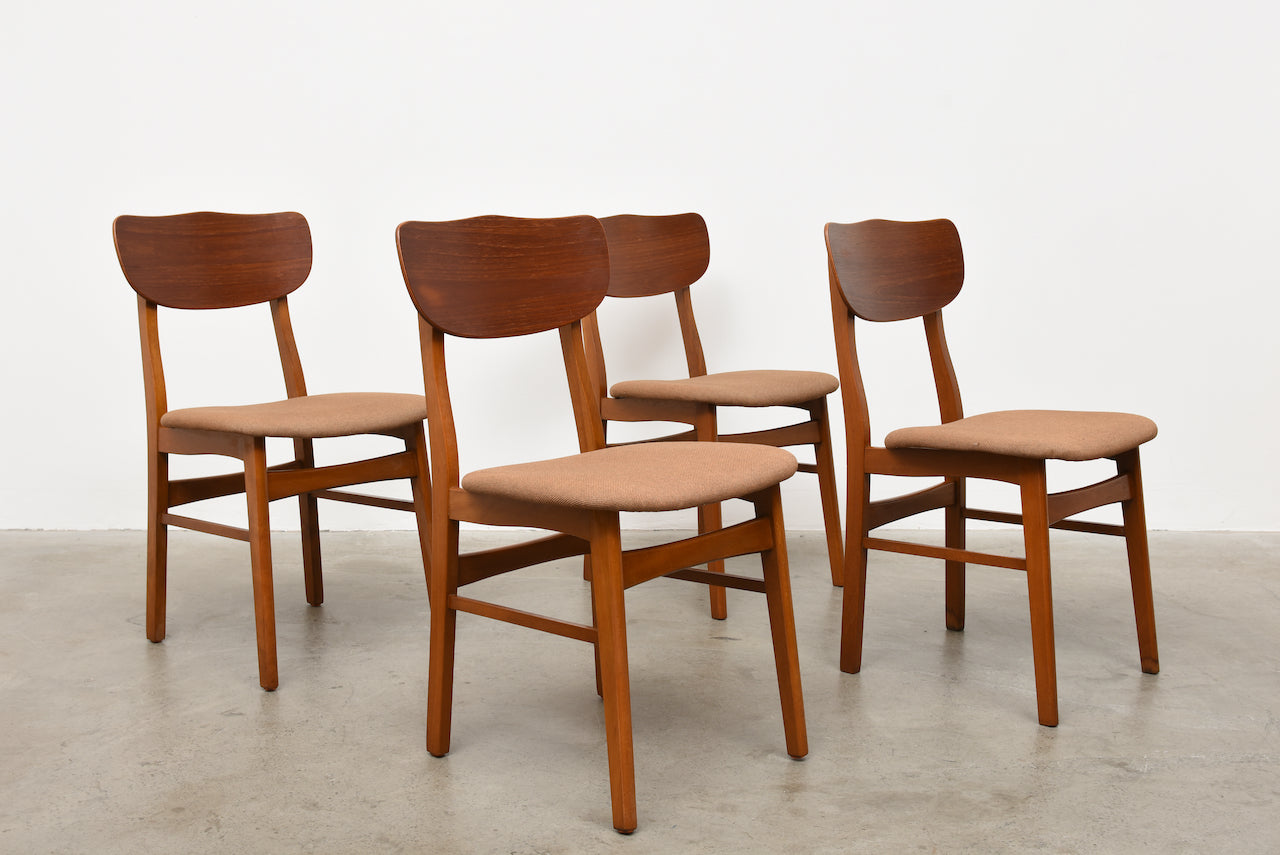 Set of four 1960s teak + beech chairs