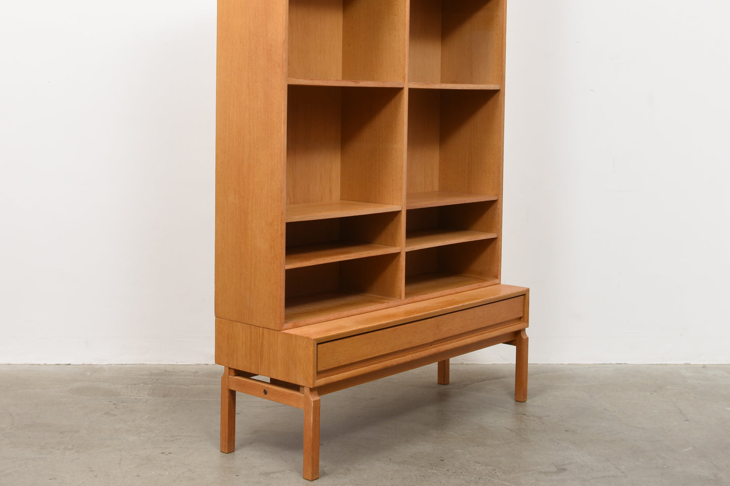 1960s oak bookcase with drawers