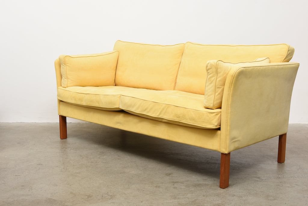 Lemon yellow faux suede sofa by Søren Lund
