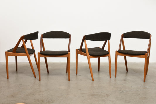 Includes new upholstery: 1960s teak + oak chairs by Kai Kristiansen