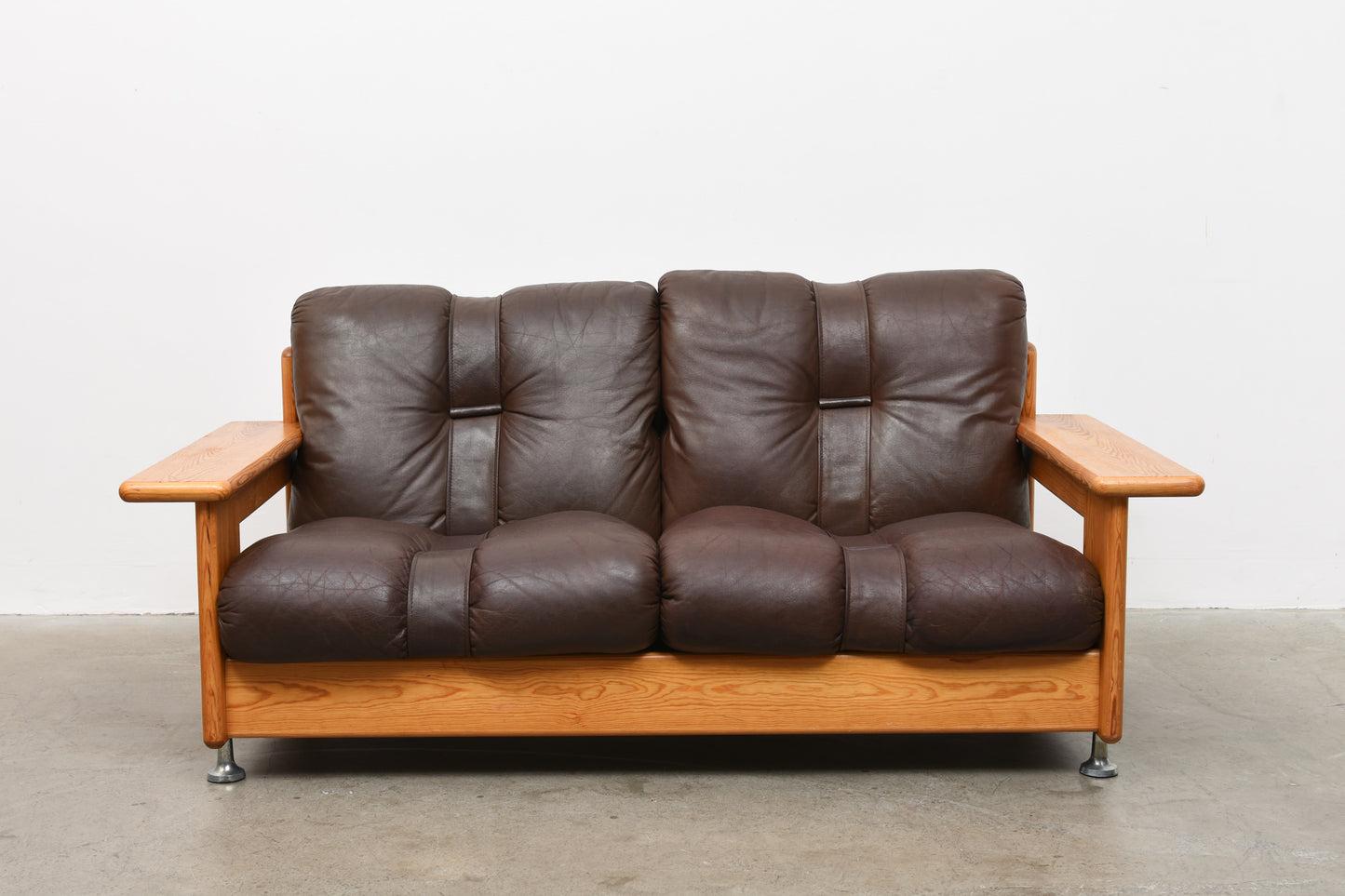 1970s Finnish pine + leather two seater