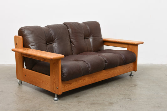 1970s Finnish pine + leather two seater