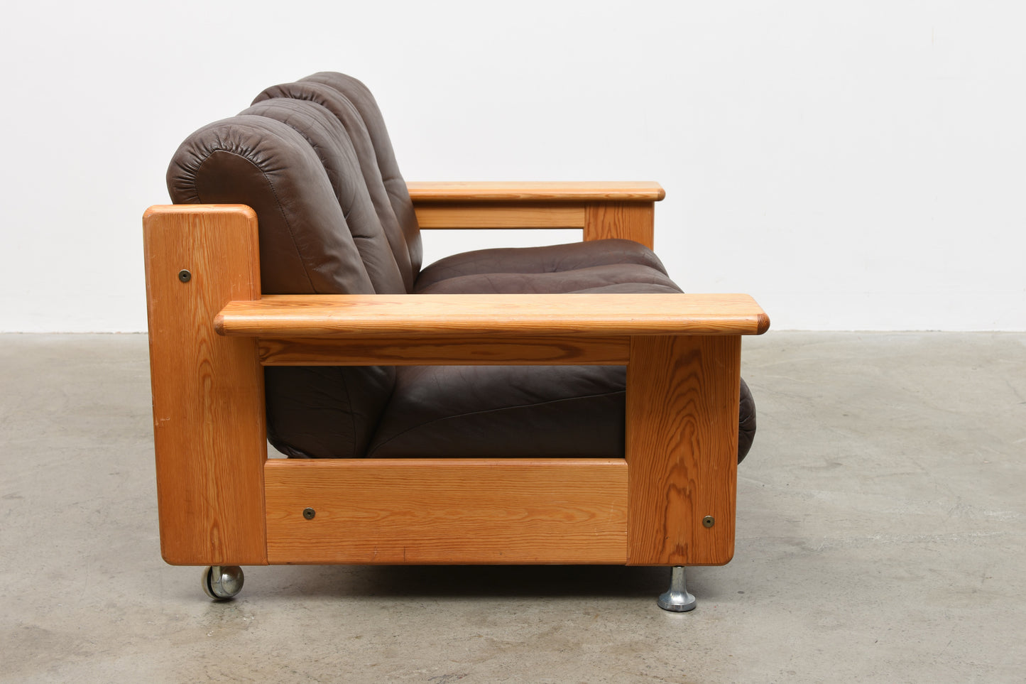1970s Finnish pine + leather two seater