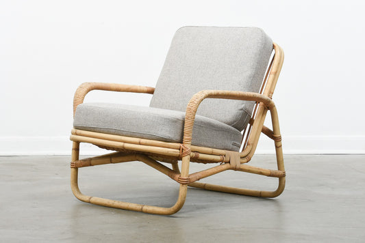 1960s bamboo lounge chair with new wool cushions