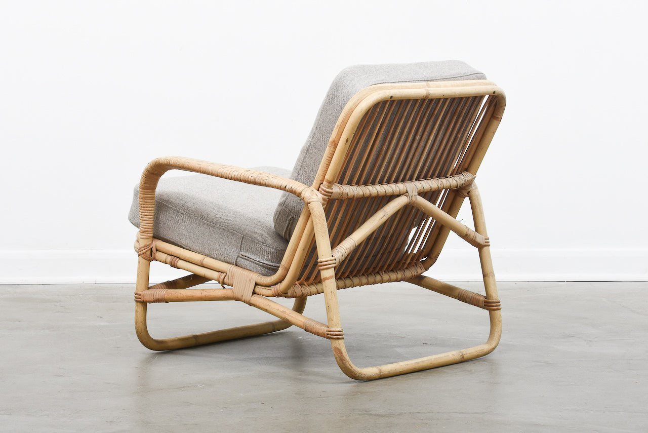 1960s bamboo lounge chair with new wool cushions