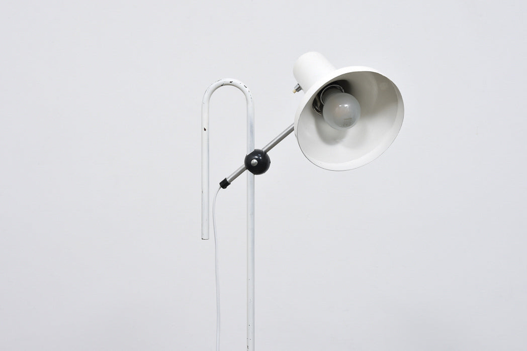 Vintage white floor lamp with curved stem