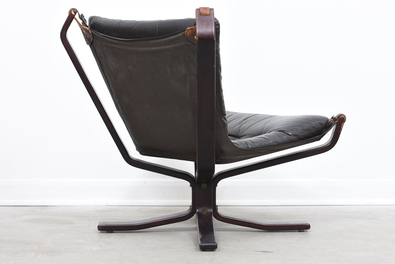 1970s leather + beech lounger