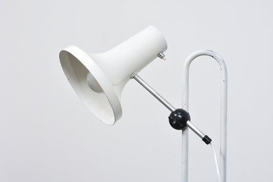 Vintage white floor lamp with curved stem