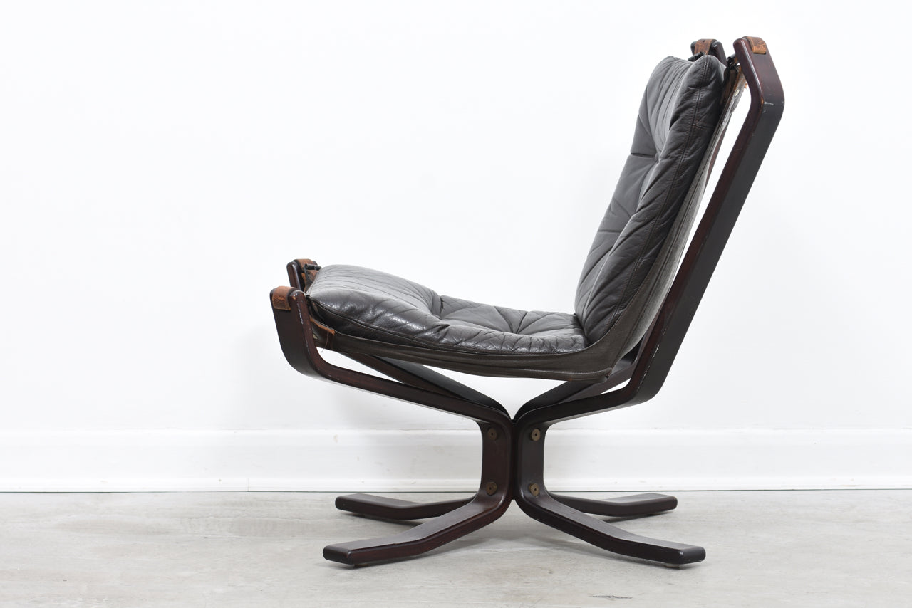 1970s leather + beech lounger