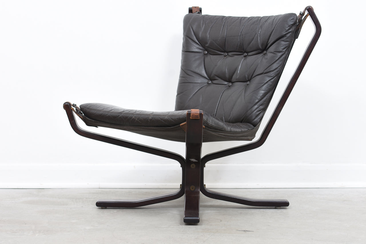 1970s leather + beech lounger