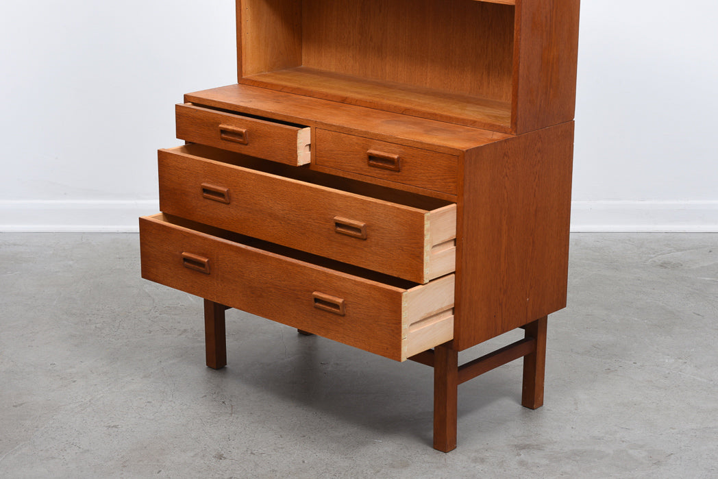 Oiled oak bookcase + drawers