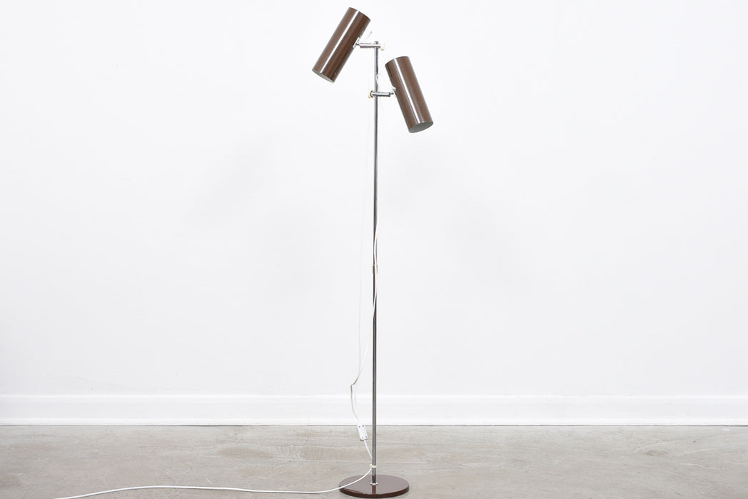 Vintage twin-headed floor lamp with brown shades