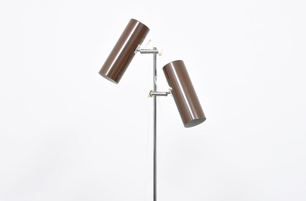 Vintage twin-headed floor lamp with brown shades