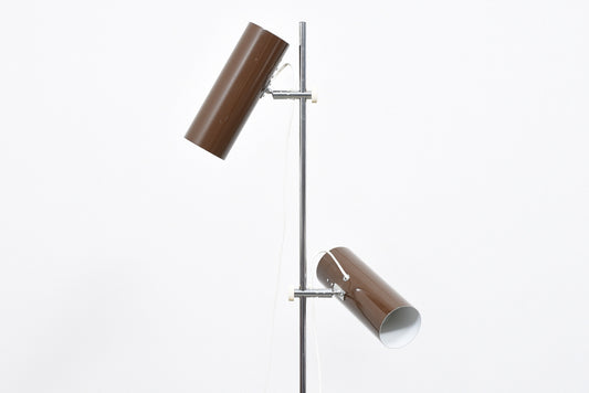 Vintage twin-headed floor lamp with brown shades