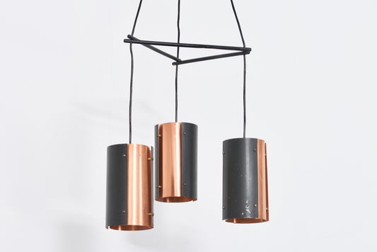 1960s copper + black metal chandelier