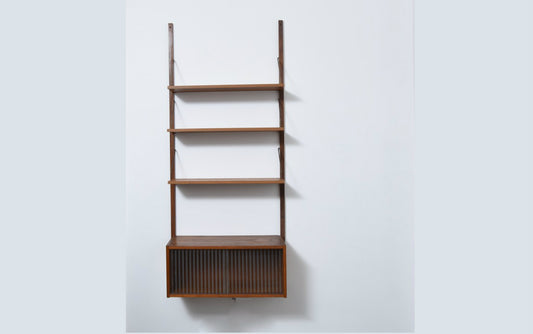 Single bay of teak shelving