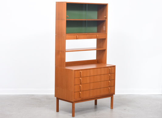 1970s teak storage bay with glass cabinet