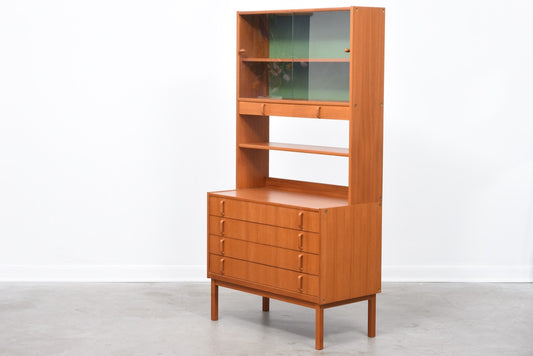 1970s teak storage bay with glass cabinet