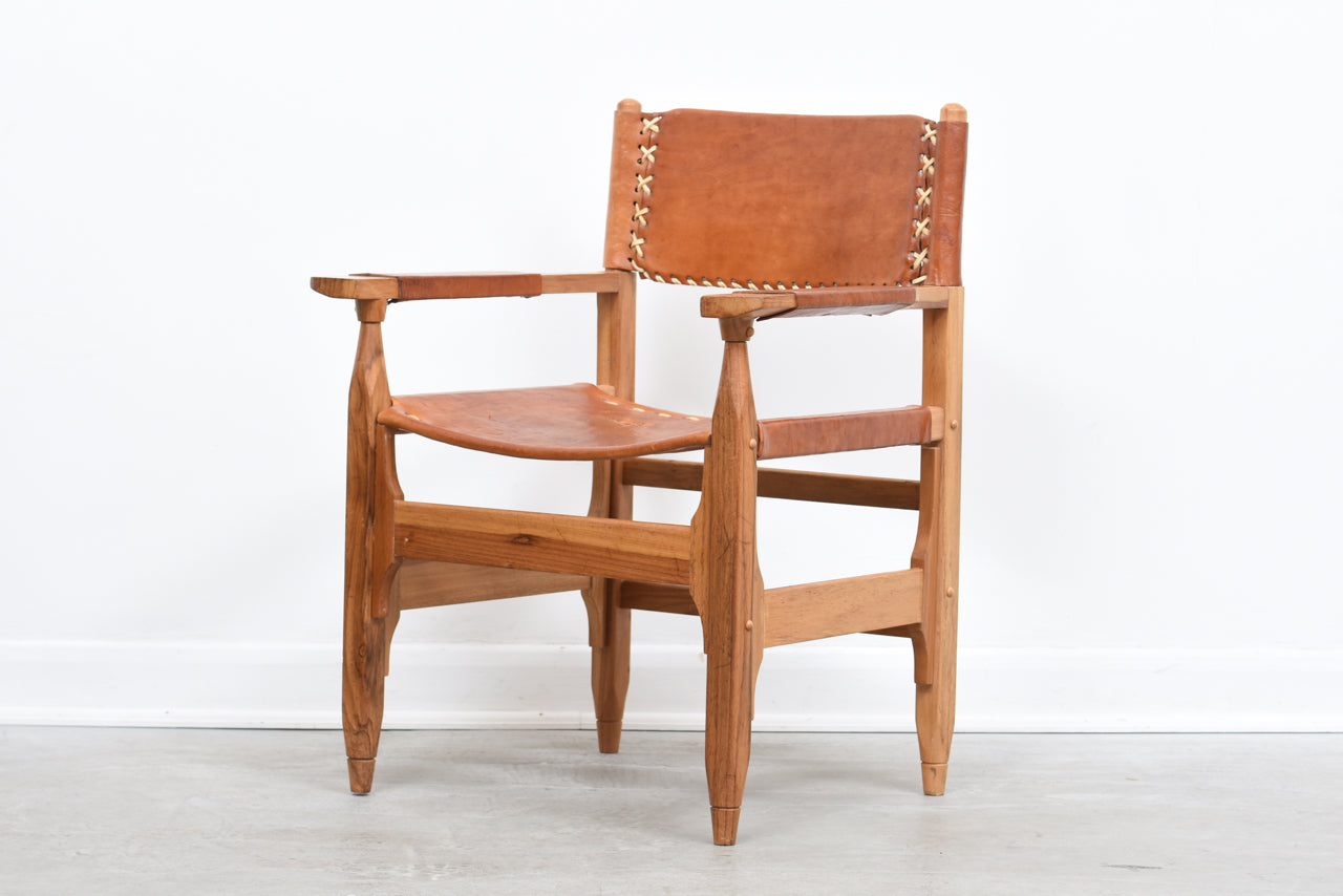 1960s pine + saddle leather armchair