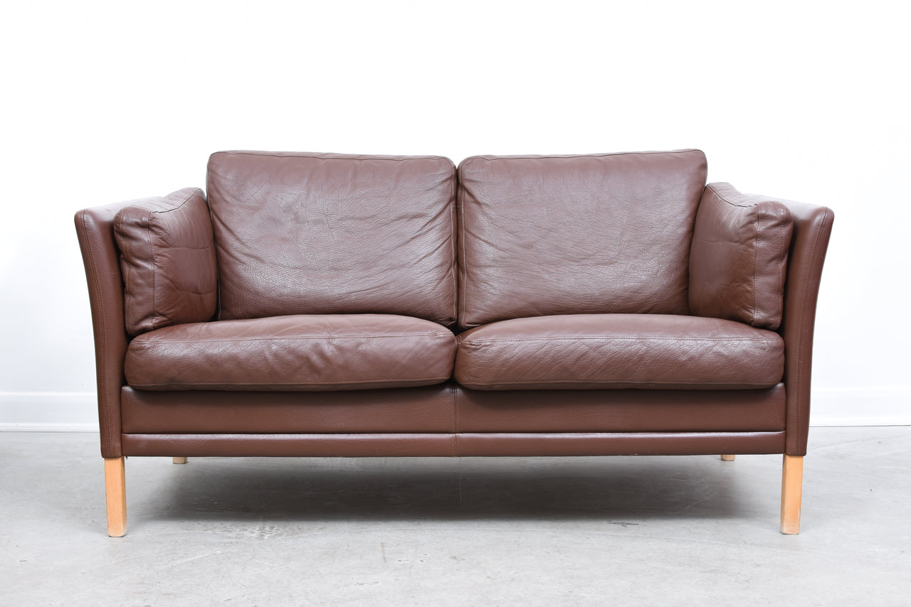 Two seat leather sofa by Mogens Hansen