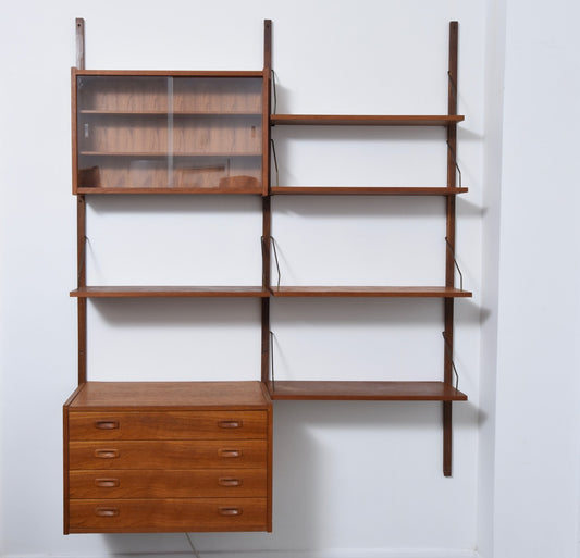 Double bay of teak shelving