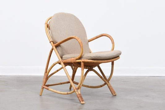 Vintage Danish bamboo lounger with new wool cushions